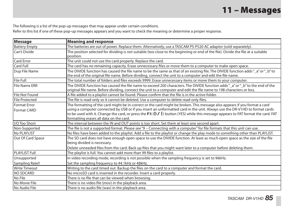 11 – messages, はじめに | Teac DR-V1HD User Manual | Page 85 / 102