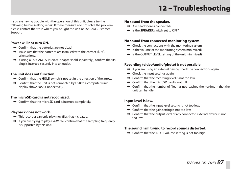 12 – troubleshooting, はじめに | Teac DR-V1HD User Manual | Page 87 / 102