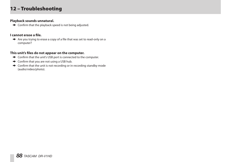 はじめに, はじめに 88, 12 – troubleshooting | Teac DR-V1HD User Manual | Page 88 / 102