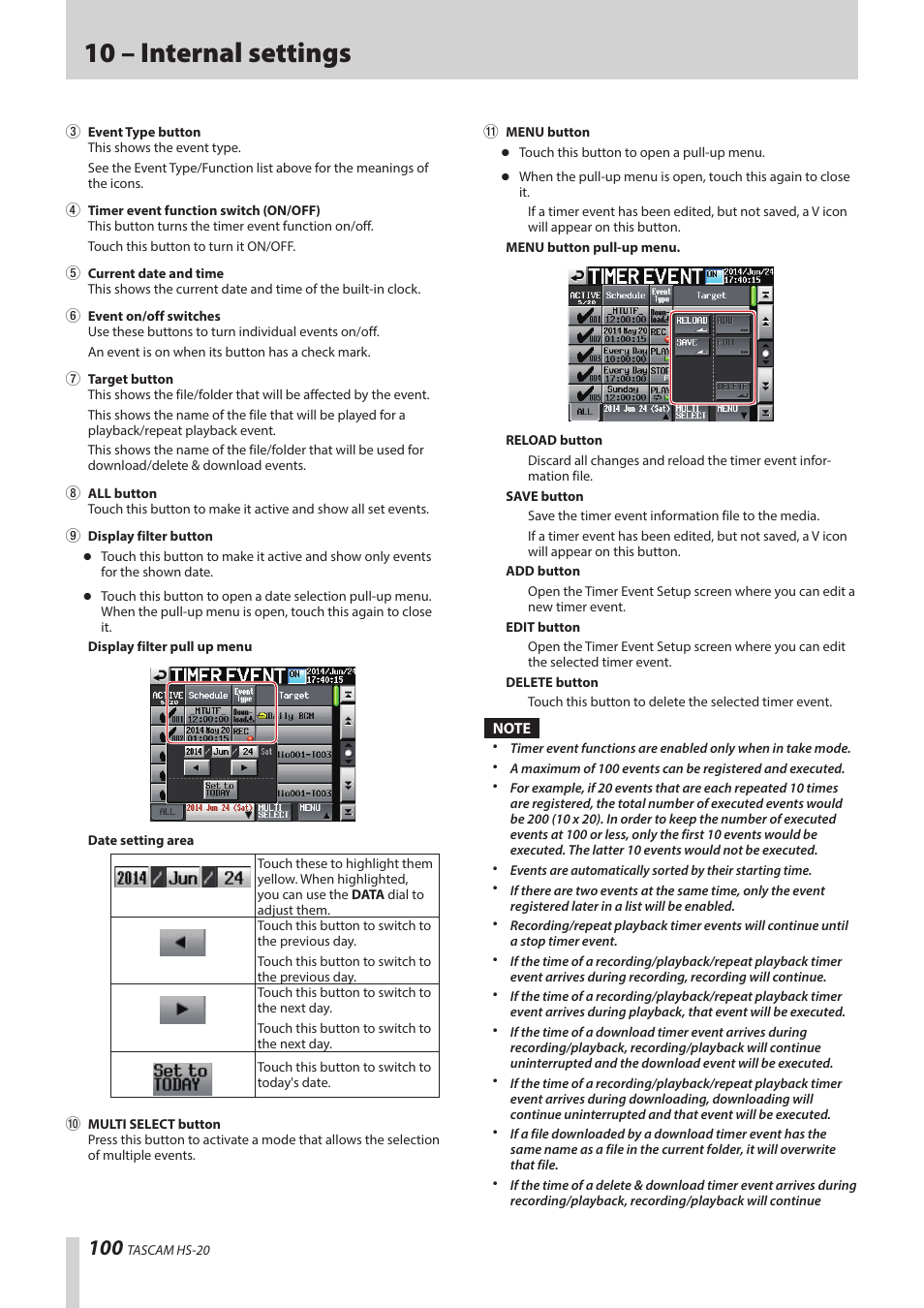 10 – internal settings | Teac HS-20 User Manual | Page 100 / 128