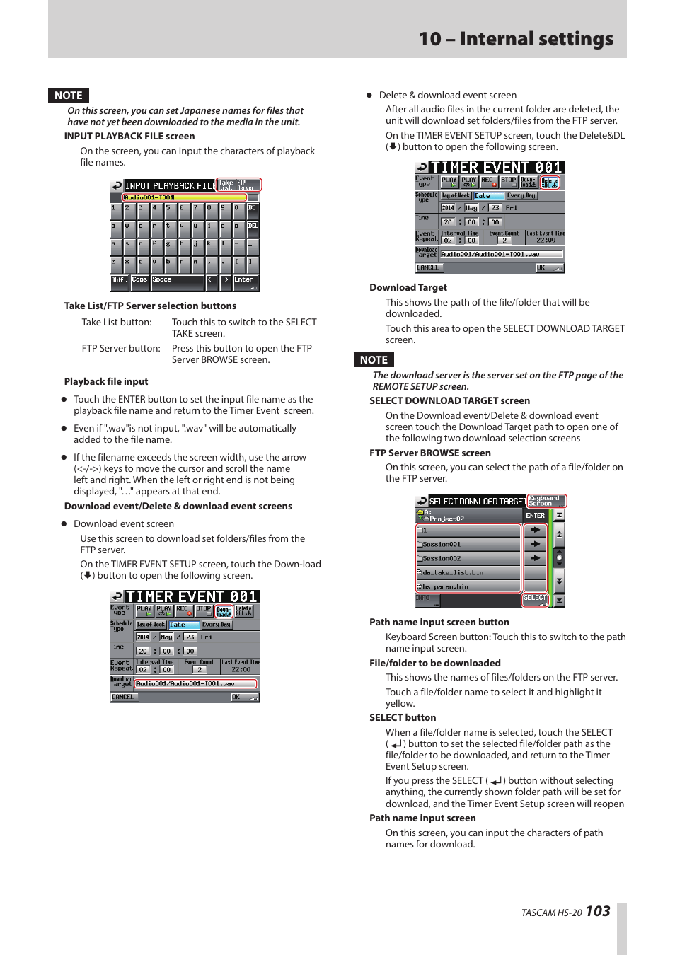 10 – internal settings | Teac HS-20 User Manual | Page 103 / 128