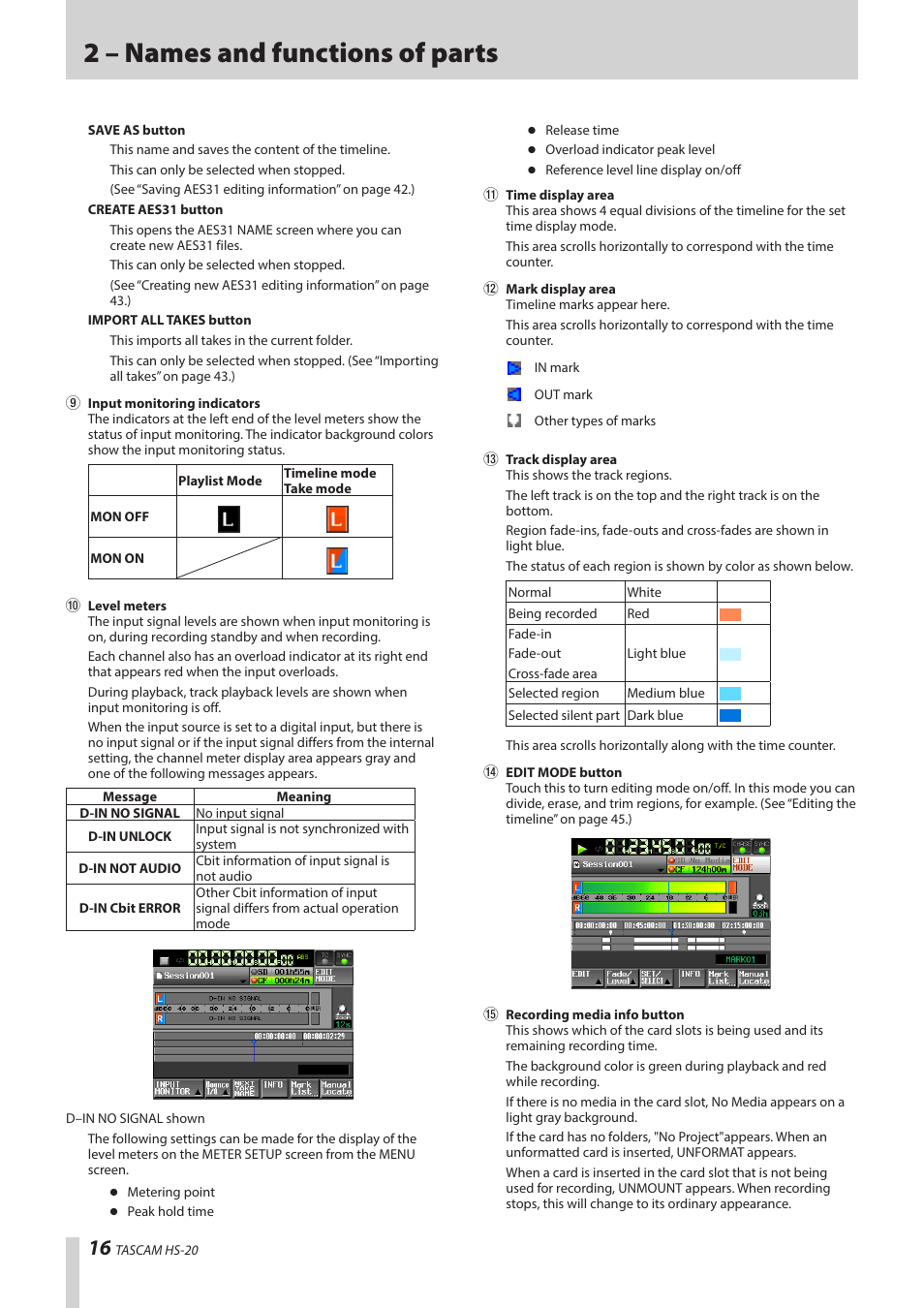 2 – names and functions of parts | Teac HS-20 User Manual | Page 16 / 128