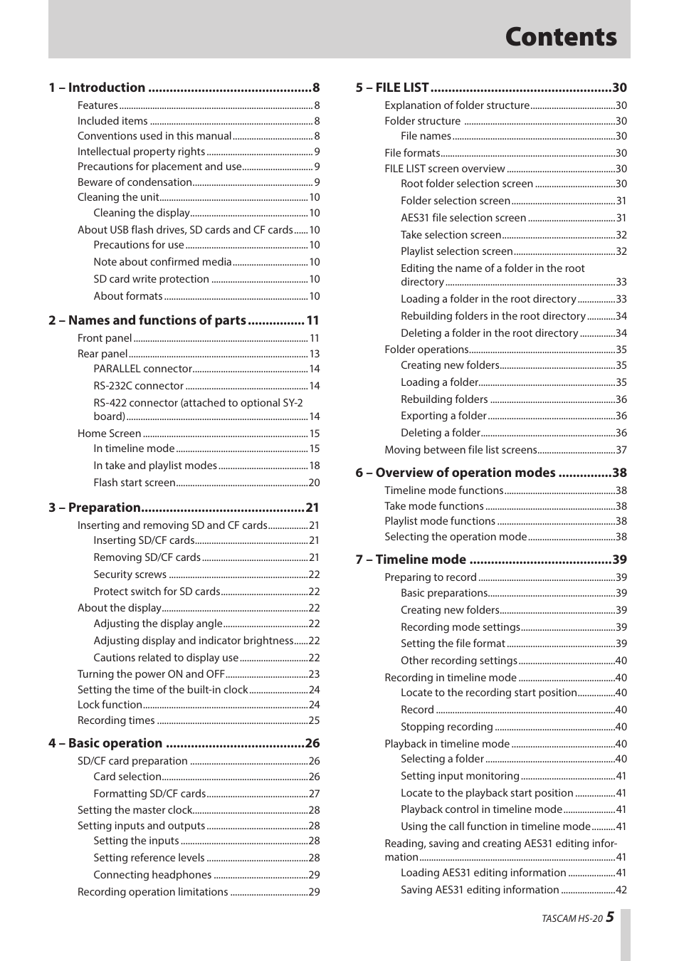 Teac HS-20 User Manual | Page 5 / 128