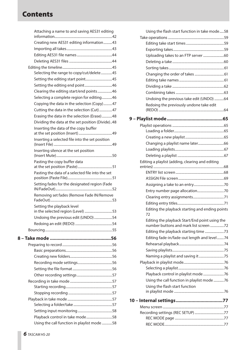 Teac HS-20 User Manual | Page 6 / 128