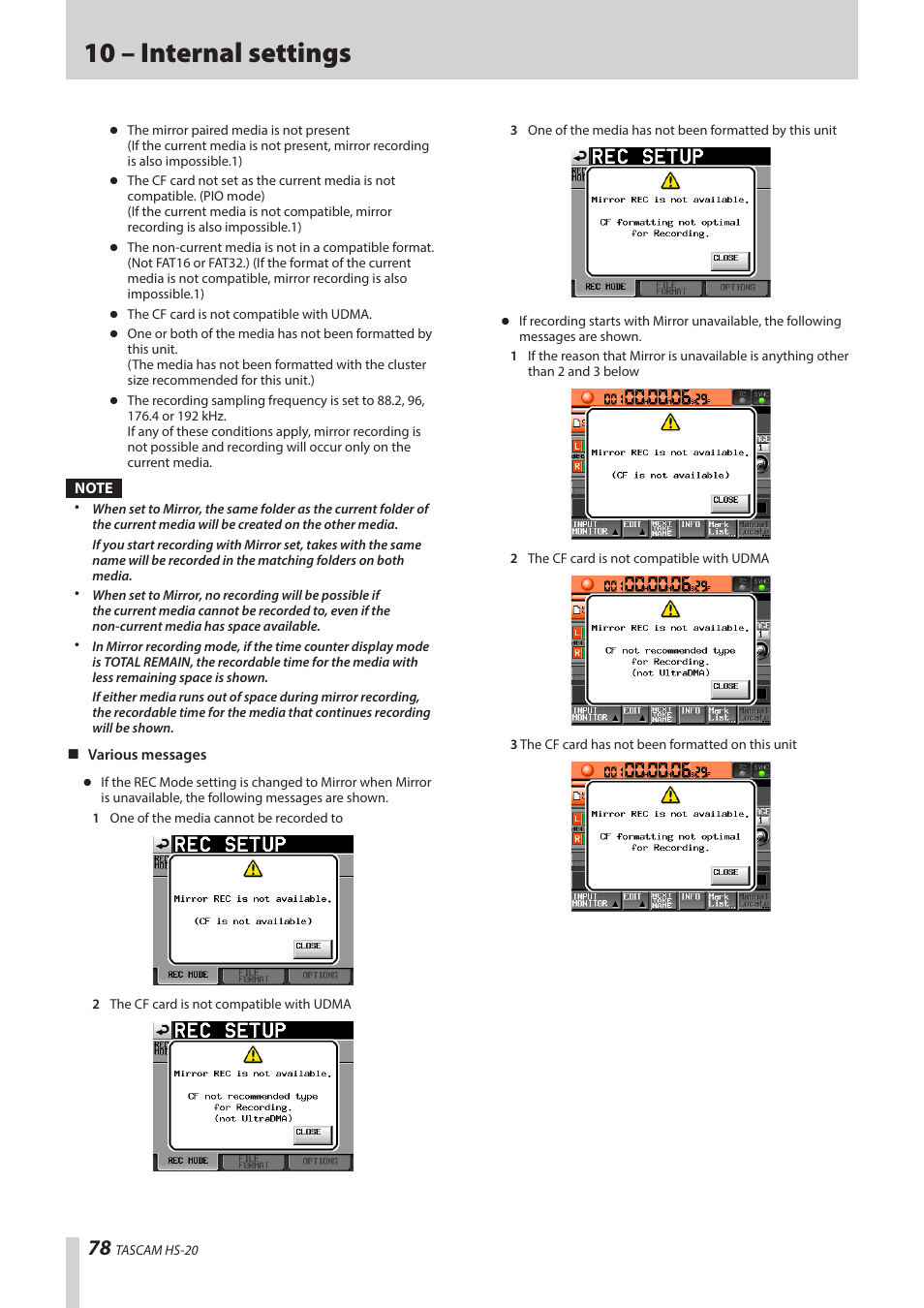 10 – internal settings | Teac HS-20 User Manual | Page 78 / 128