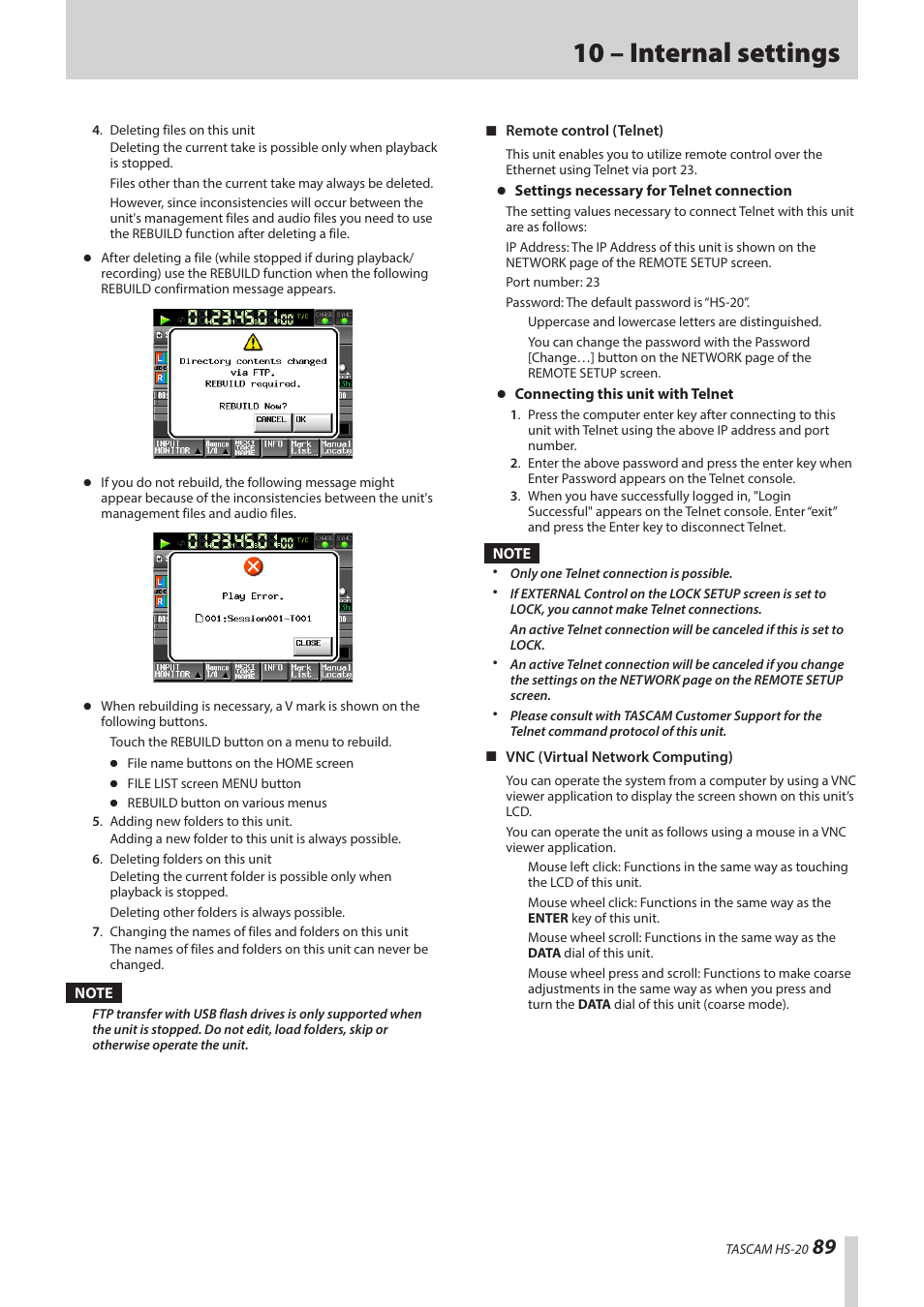 10 – internal settings | Teac HS-20 User Manual | Page 89 / 128