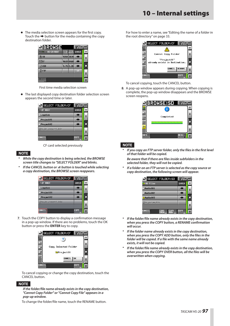 10 – internal settings | Teac HS-20 User Manual | Page 97 / 128