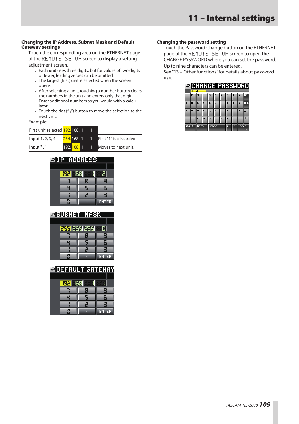 11 – internal settings | Teac HS-2000 User Manual | Page 109 / 156