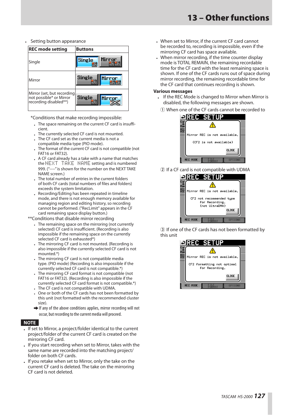 13 – other functions | Teac HS-2000 User Manual | Page 127 / 156