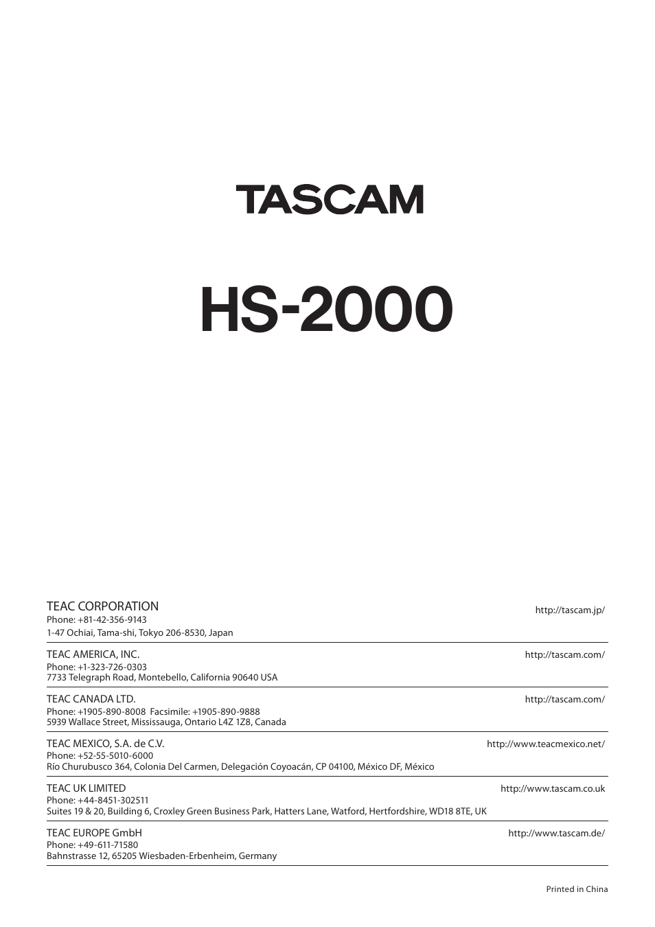 Hs-2000 | Teac HS-2000 User Manual | Page 156 / 156