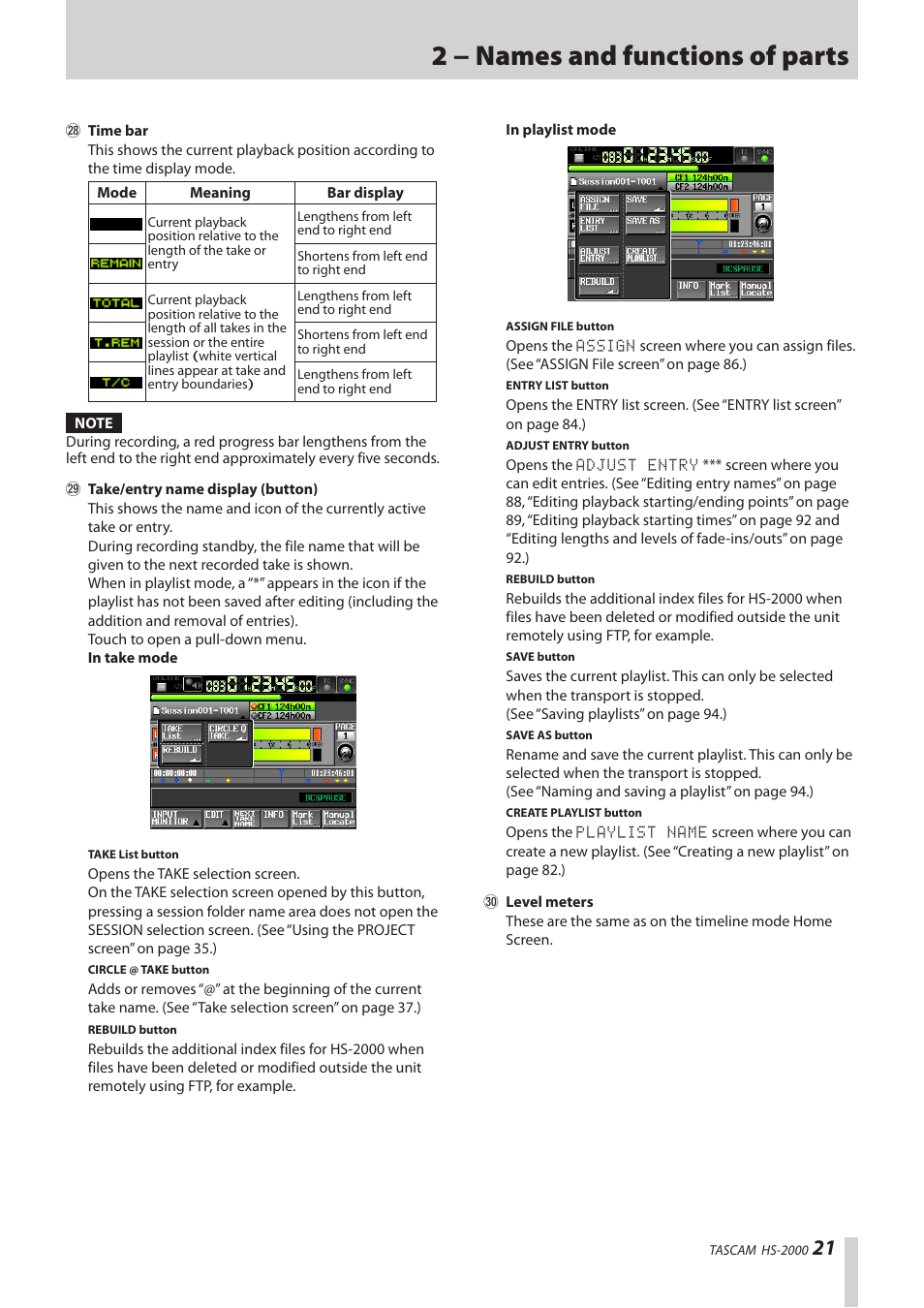 2 − names and functions of parts | Teac HS-2000 User Manual | Page 21 / 156