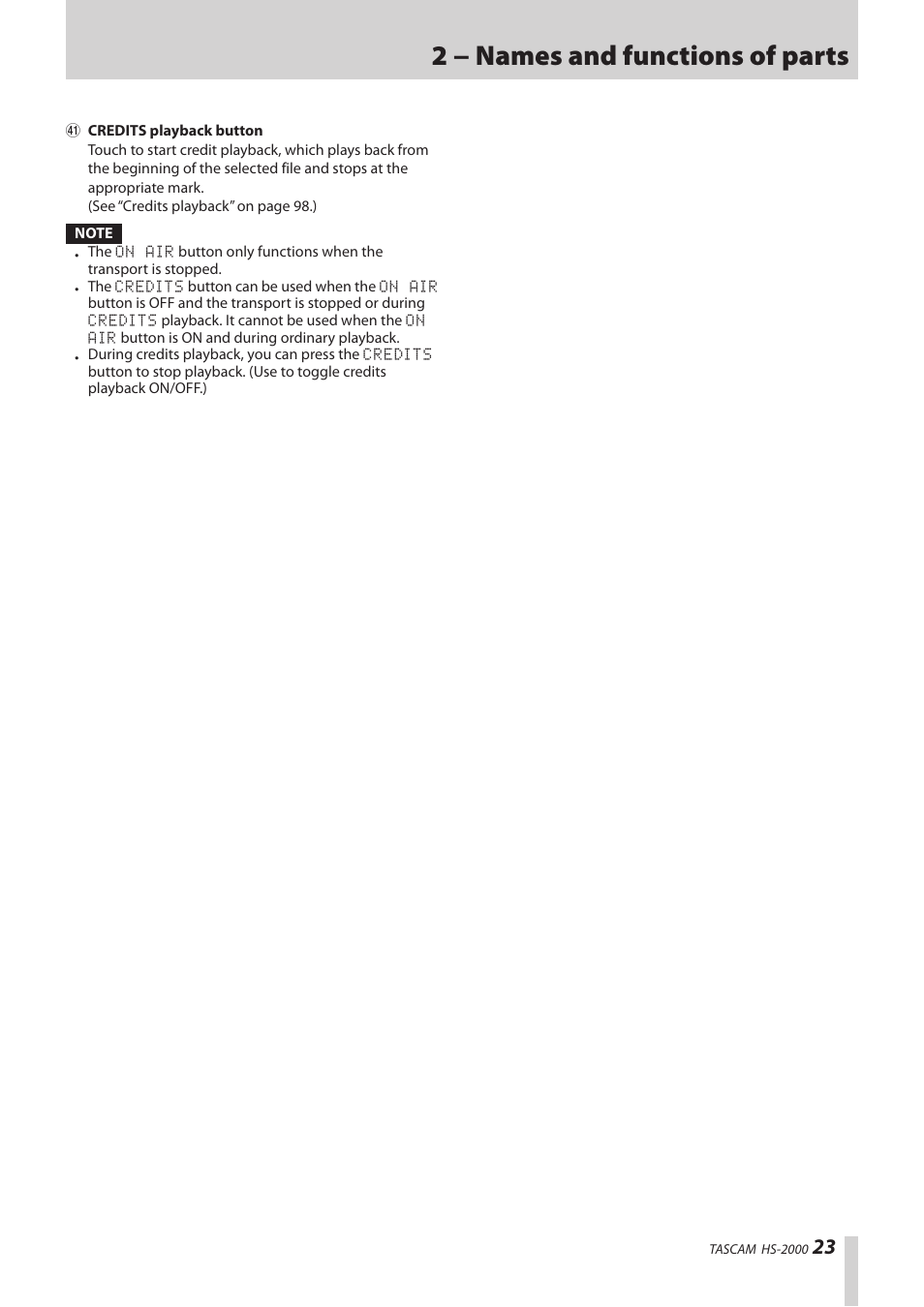 2 − names and functions of parts | Teac HS-2000 User Manual | Page 23 / 156