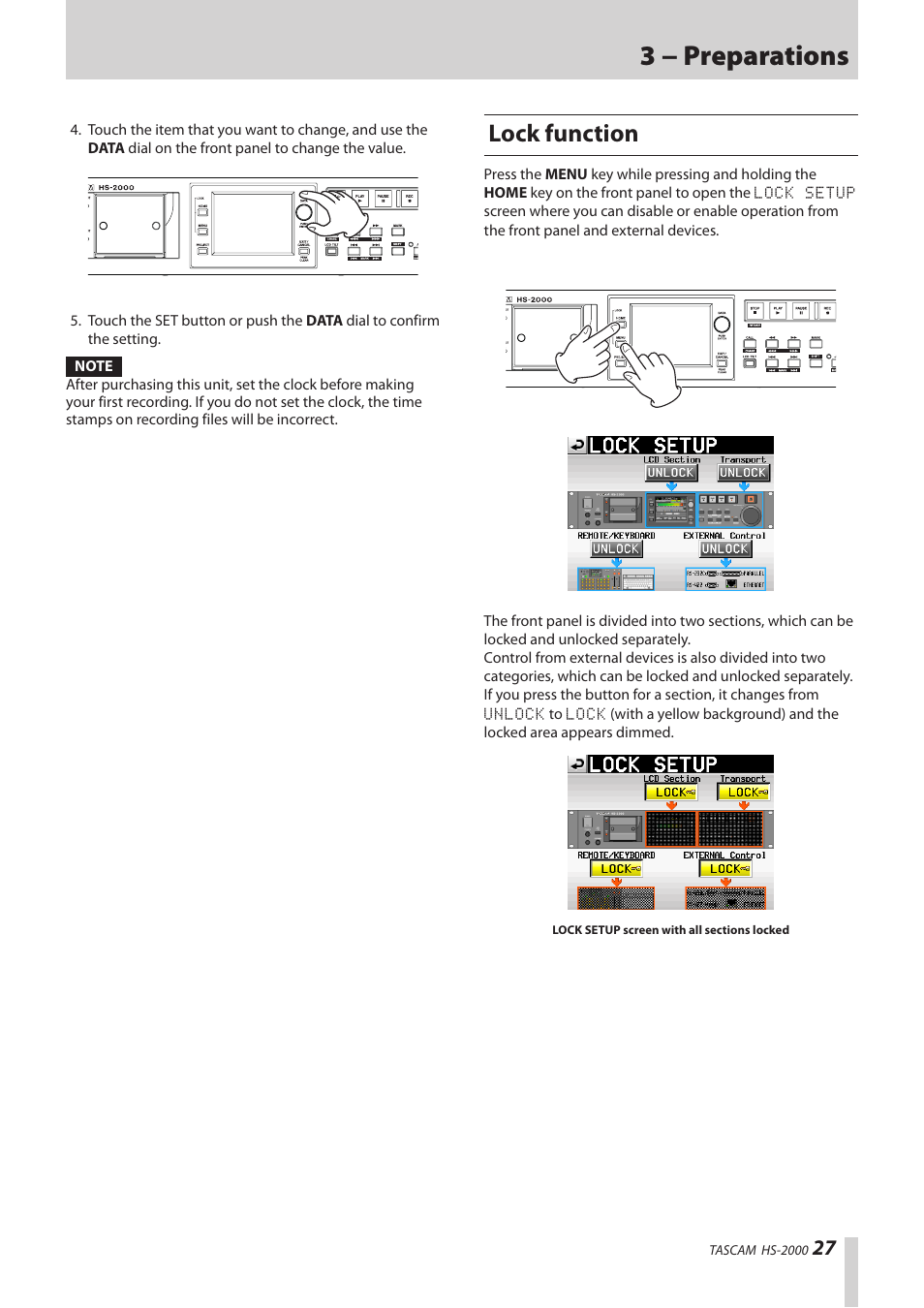 Lock function, 3 − preparations | Teac HS-2000 User Manual | Page 27 / 156