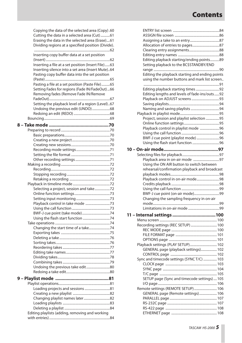 Teac HS-2000 User Manual | Page 5 / 156