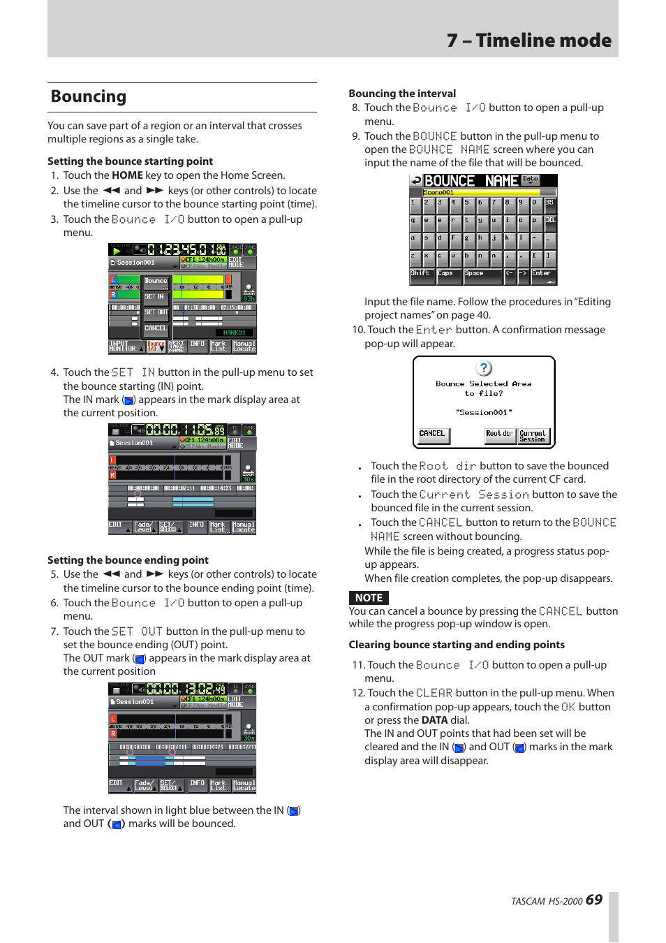 Bouncing, 7 – timeline mode | Teac HS-2000 User Manual | Page 69 / 156