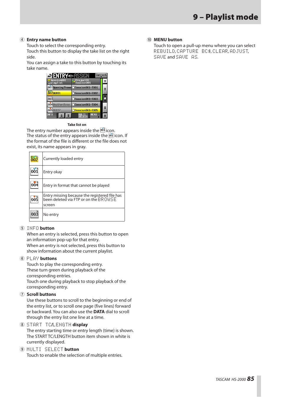 9 – playlist mode | Teac HS-2000 User Manual | Page 85 / 156