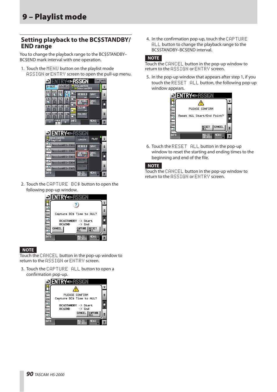 Setting playback to the bc$standby/end range, Setting playback to the bc$standby/end, Range | 9 – playlist mode, Setting playback to the bc$standby/ end range | Teac HS-2000 User Manual | Page 90 / 156