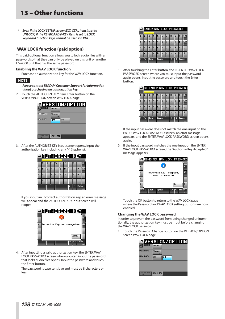 Wav lock function (paid option), 13 – other functions | Teac HS-4000 User Manual | Page 128 / 152