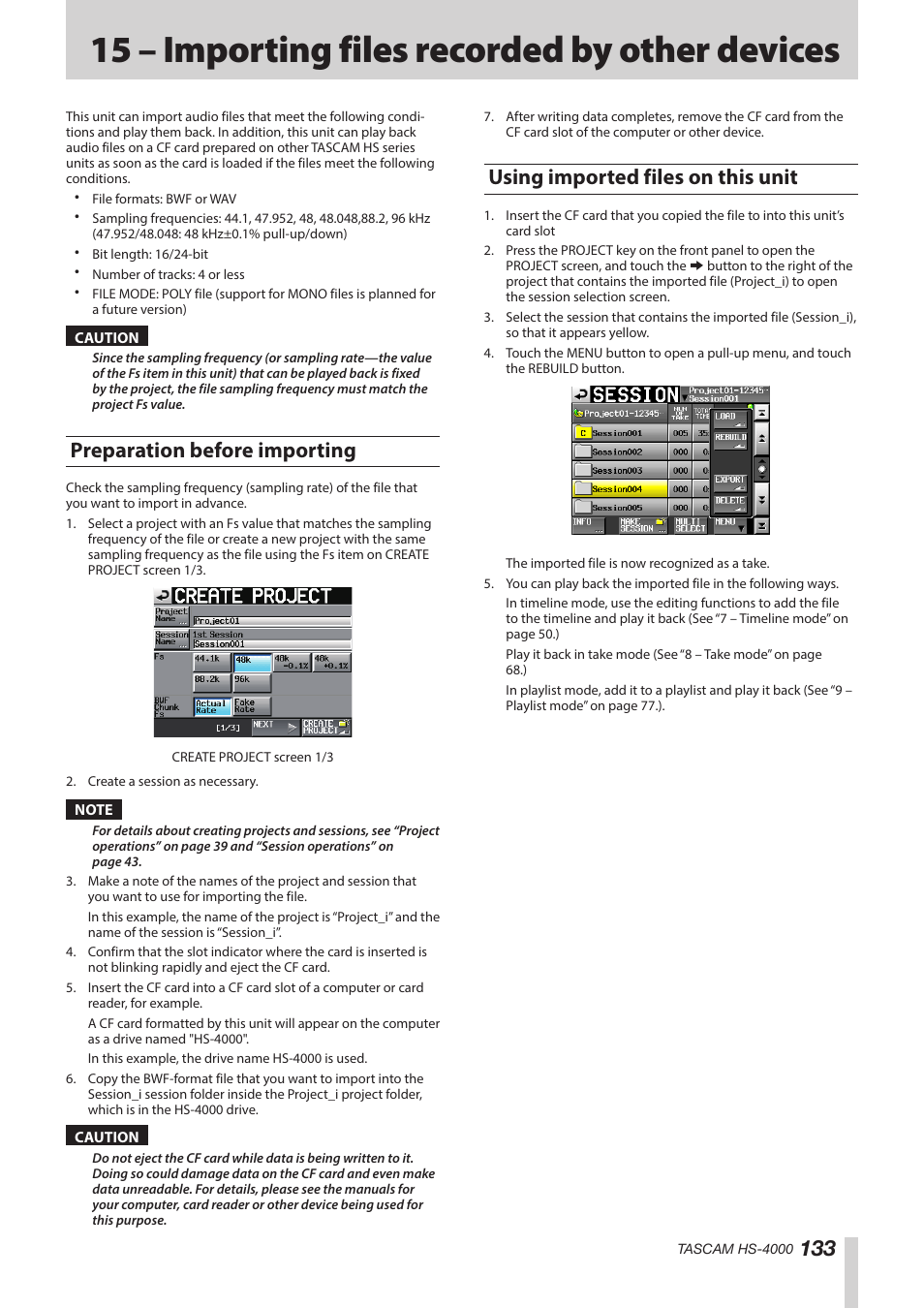15 – importing files recorded by other devices, Preparation before importing, Using imported files on this unit | 15 – importing files recorded by other, Devices | Teac HS-4000 User Manual | Page 133 / 152