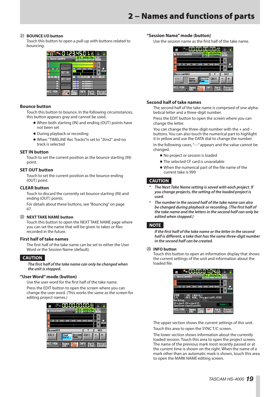 2 − names and functions of parts | Teac HS-4000 User Manual | Page 19 / 152