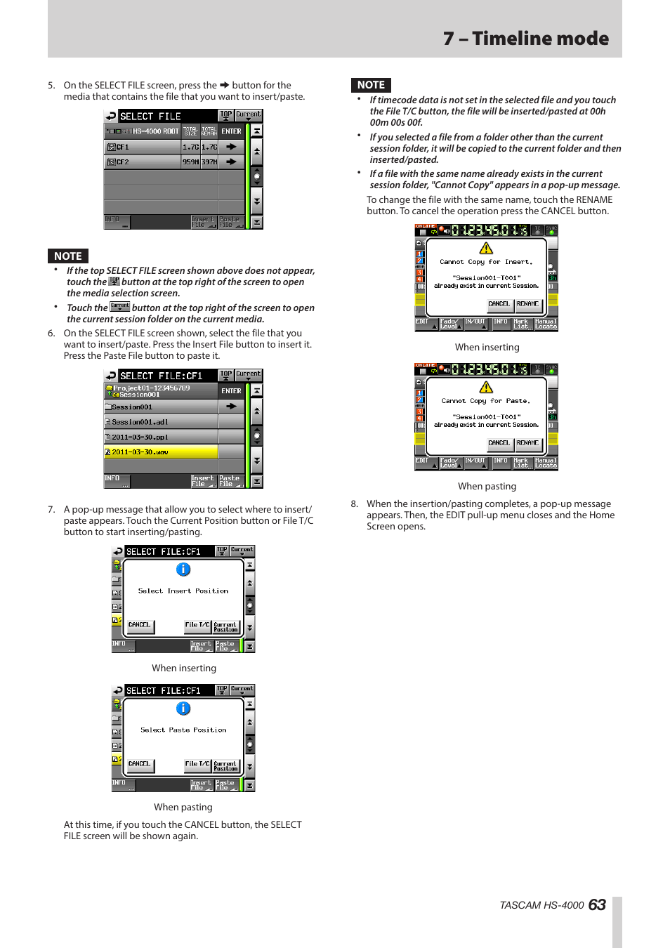 7 – timeline mode | Teac HS-4000 User Manual | Page 63 / 152