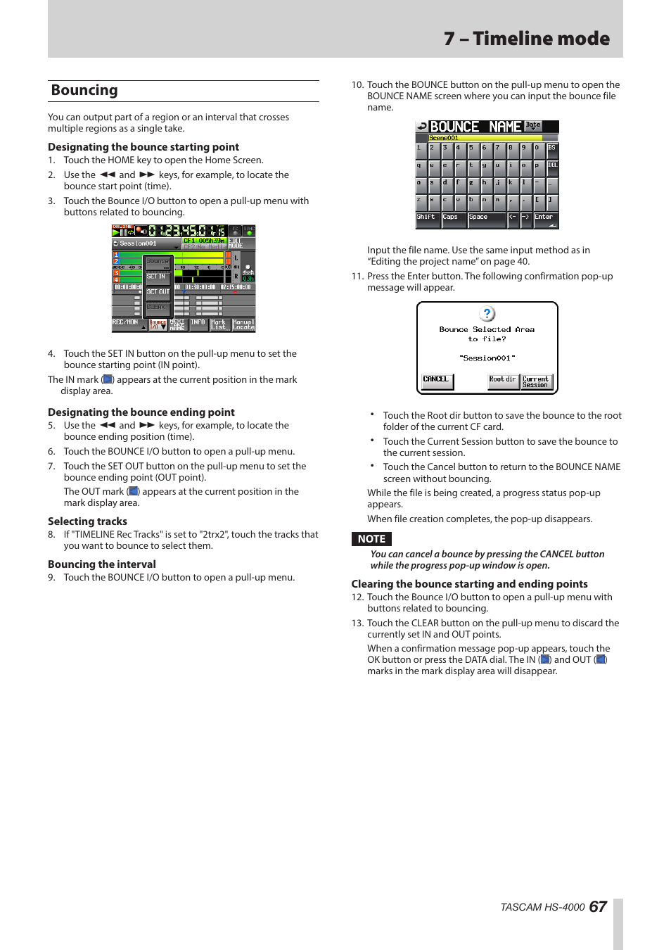 Bouncing, 7 – timeline mode | Teac HS-4000 User Manual | Page 67 / 152