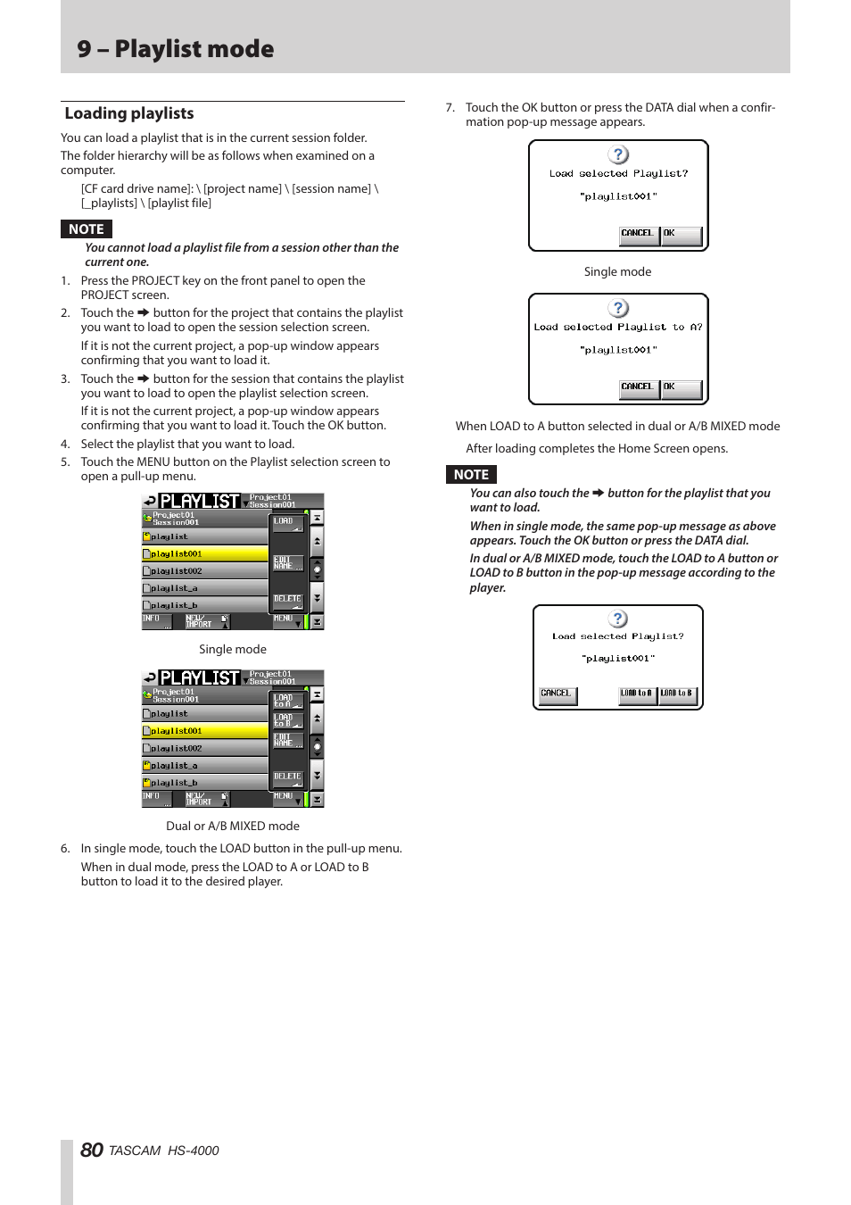 Loading playlists, 9 – playlist mode | Teac HS-4000 User Manual | Page 80 / 152