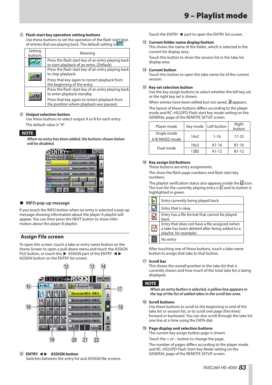 Assign file screen, 9 – playlist mode | Teac HS-4000 User Manual | Page 83 / 152