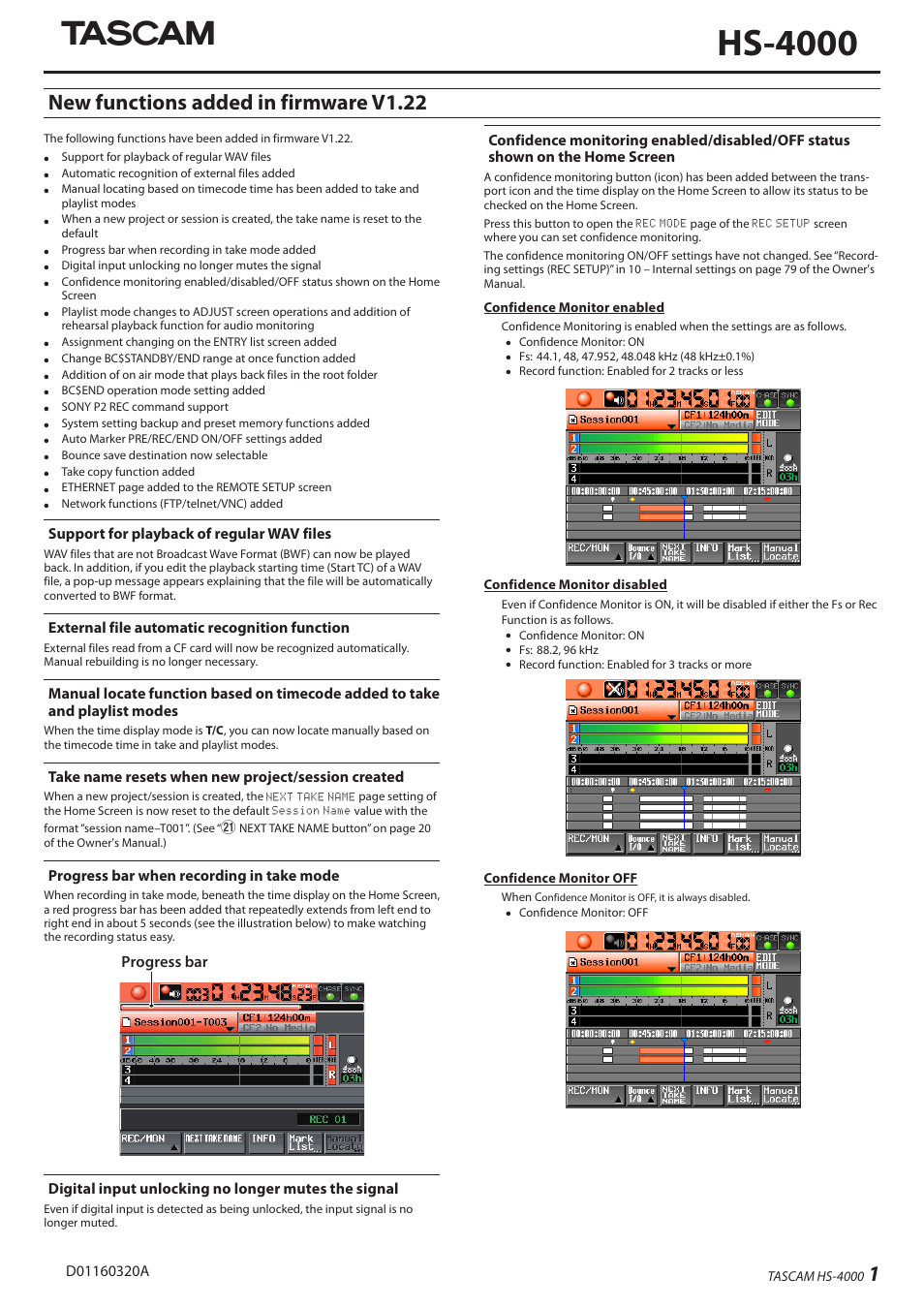 Teac HS-4000 Addendum V1.22 User Manual | 12 pages