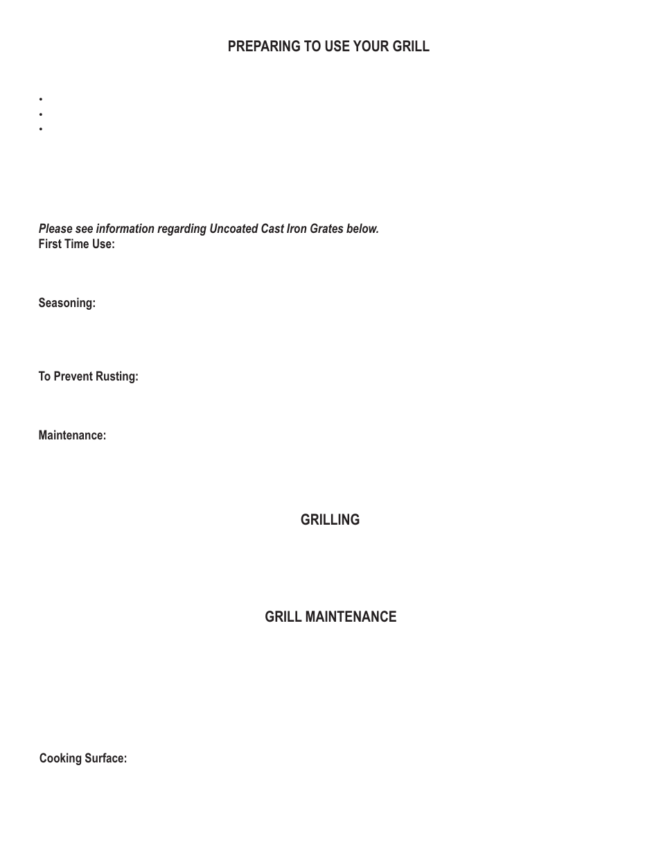 Grill maintenance, Preparing to use your grill, Grilling | Char-Broil 11301672 User Manual | Page 3 / 20