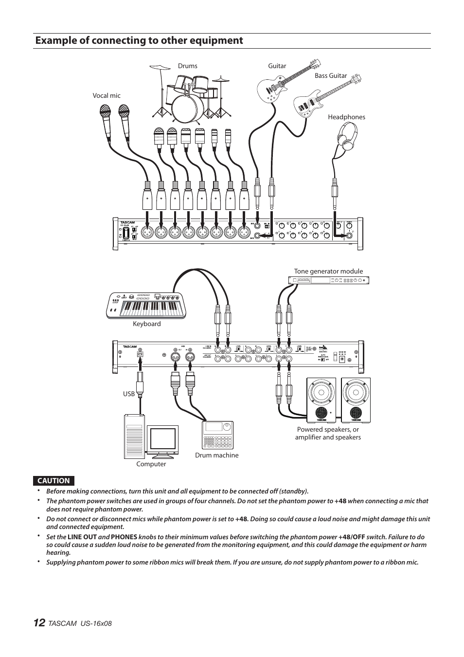 Example of connecting to other equipment | Teac US-16X08 User Manual | Page 12 / 92