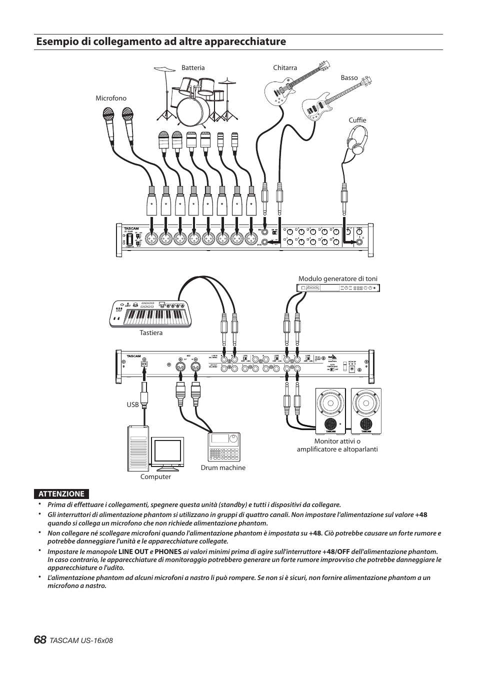 Esempio di collegamento ad altre apparecchiature | Teac US-16X08 User Manual | Page 68 / 92