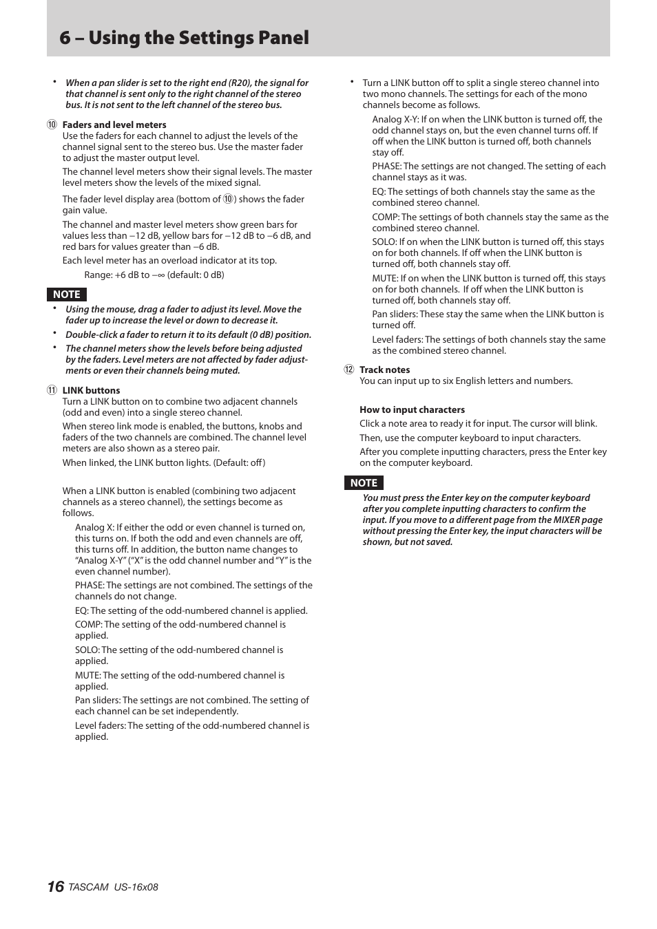 6 – using the settings panel | Teac US-16X08 Reference Manual User Manual | Page 16 / 34