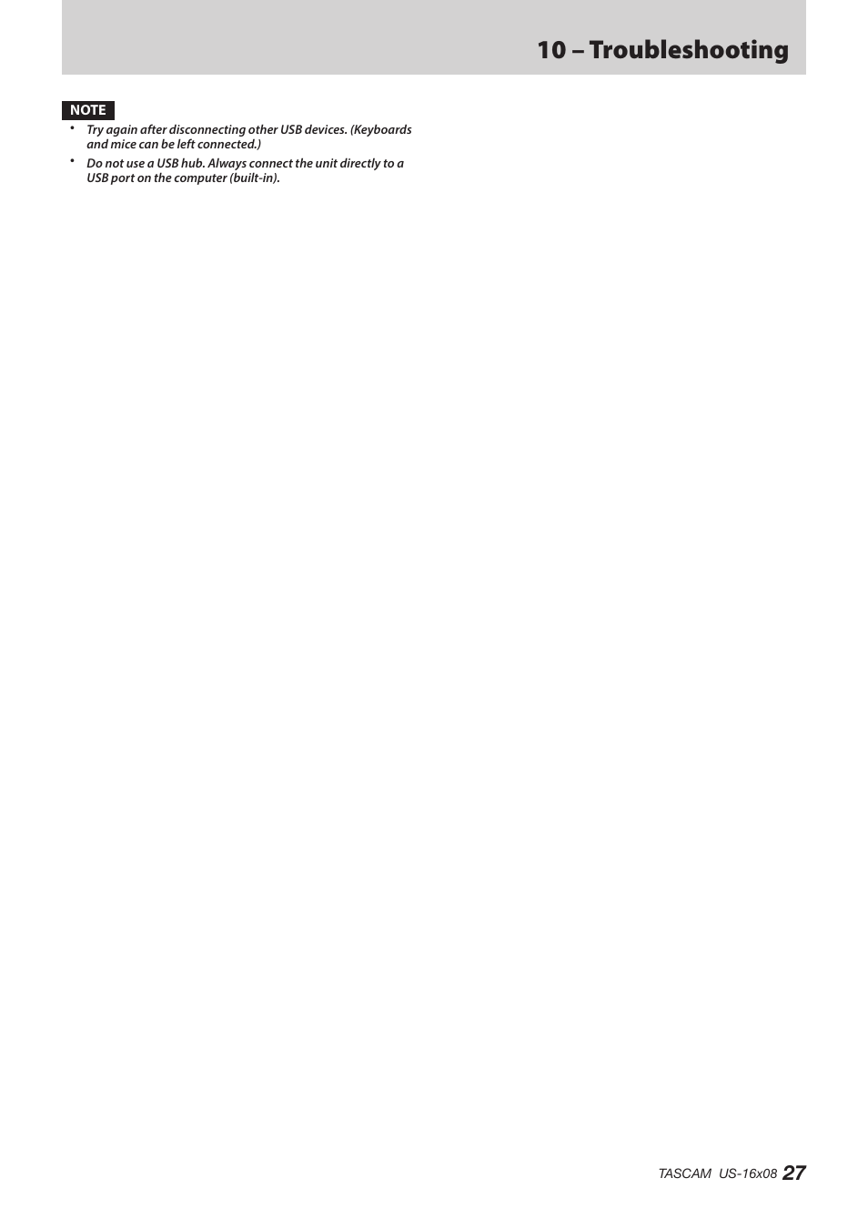 10 – troubleshooting | Teac US-16X08 Reference Manual User Manual | Page 27 / 34