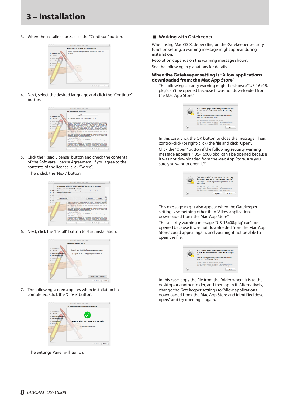 3 – installation | Teac US-16X08 Reference Manual User Manual | Page 8 / 34