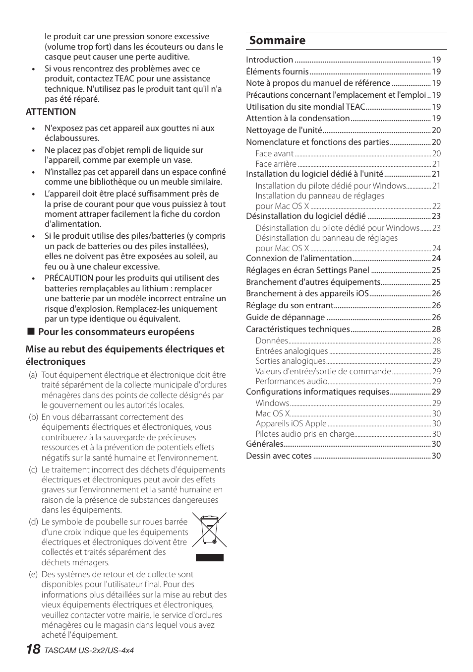 Sommaire | Teac US-2X2 User Manual | Page 18 / 88