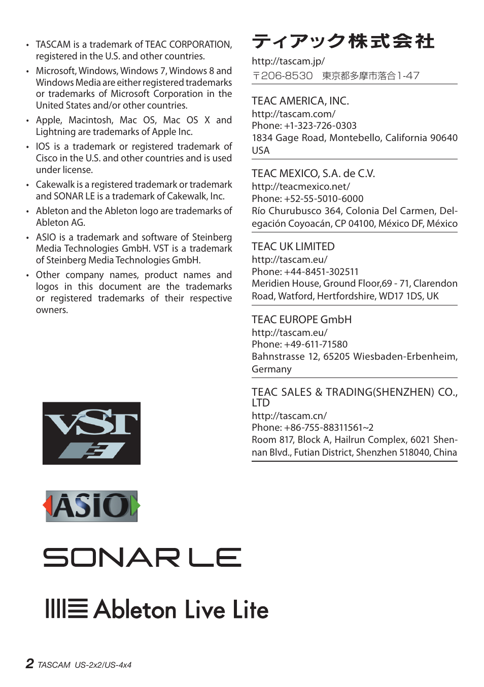 Teac US-2X2 User Manual | Page 2 / 88