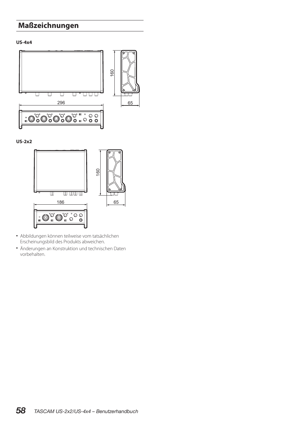 Maßzeichnungen | Teac US-2X2 User Manual | Page 58 / 88