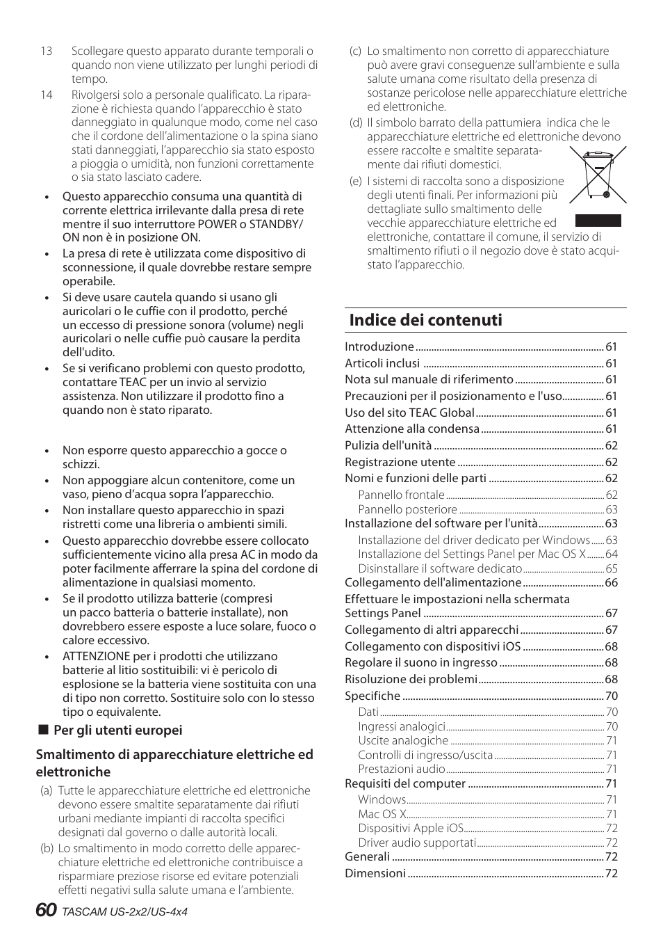Indice dei contenuti | Teac US-2X2 User Manual | Page 60 / 88