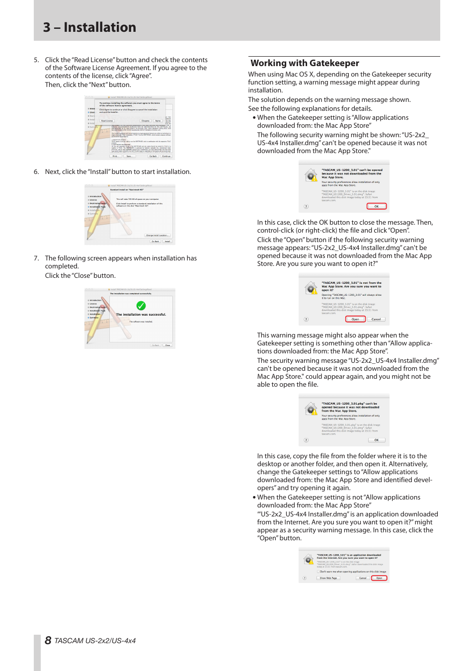 Working with gatekeeper, 3 – installation | Teac US-2X2 Reference Manual User Manual | Page 8 / 24