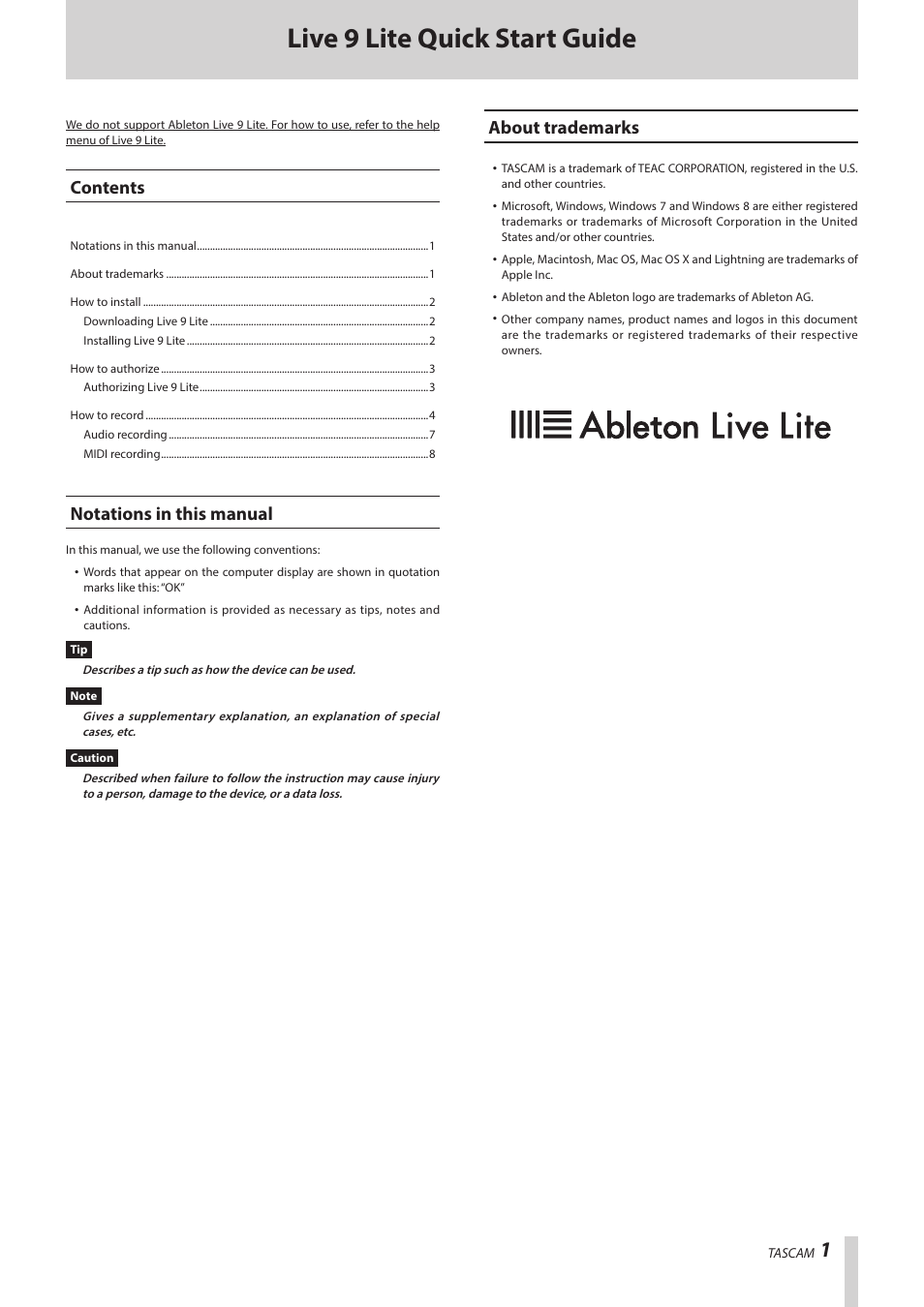 Teac Live 9 Lite User Manual | 9 pages