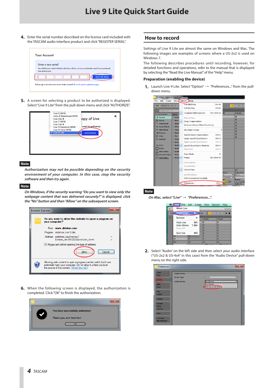 How to record, Live 9 lite quick start guide | Teac Live 9 Lite User Manual | Page 4 / 9