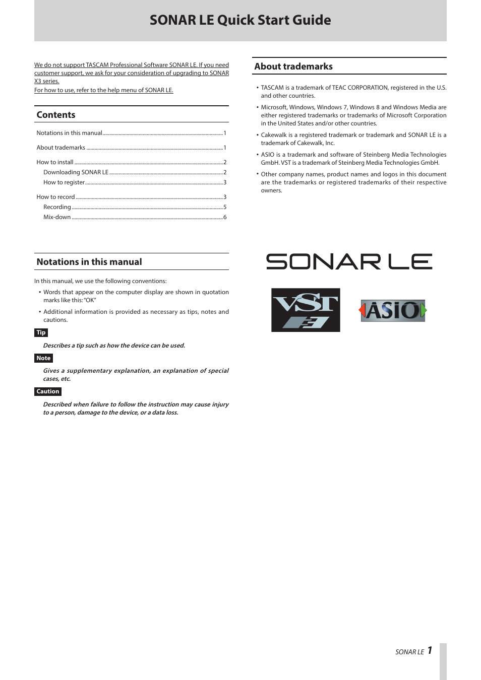 Teac SONAR LE User Manual | 6 pages