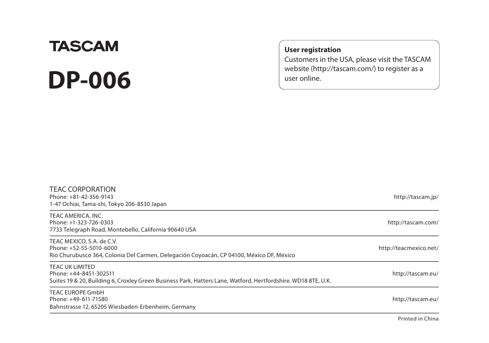 Dp-006 | Teac DP-006 User Manual | Page 104 / 104