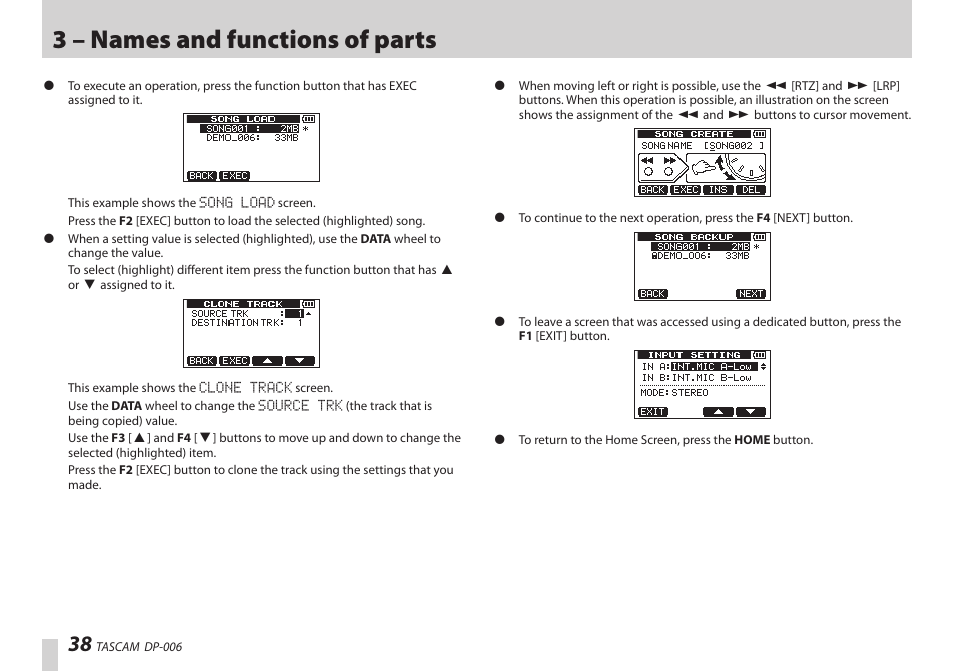 3 – names and functions of parts | Teac DP-006 User Manual | Page 38 / 104