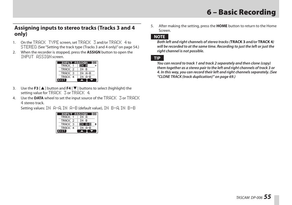 6 – basic recording | Teac DP-006 User Manual | Page 55 / 104