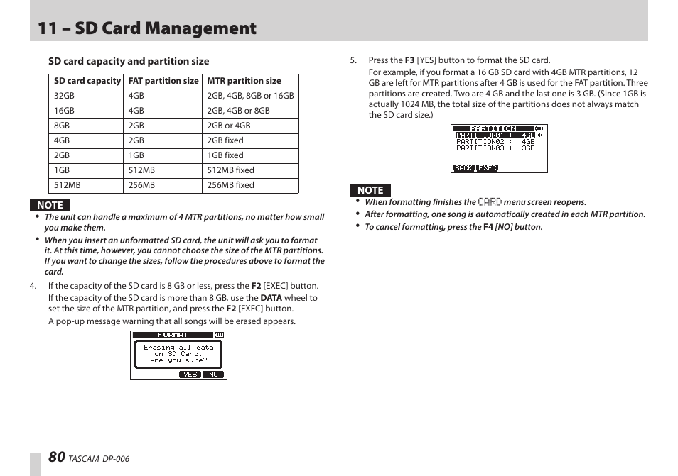 11 – sd card management | Teac DP-006 User Manual | Page 80 / 104