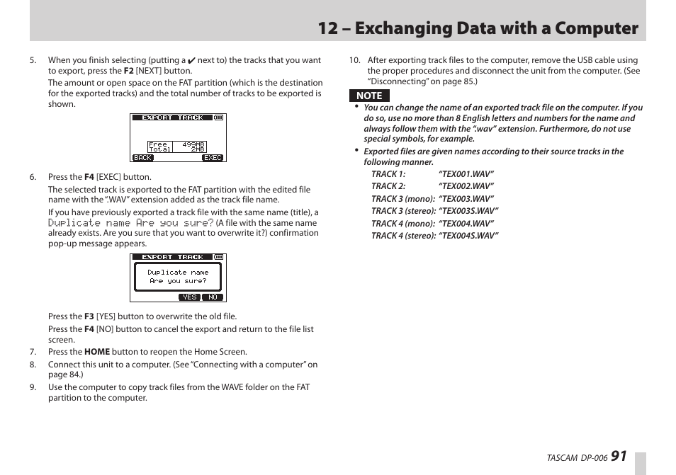 12 – exchanging data with a computer | Teac DP-006 User Manual | Page 91 / 104