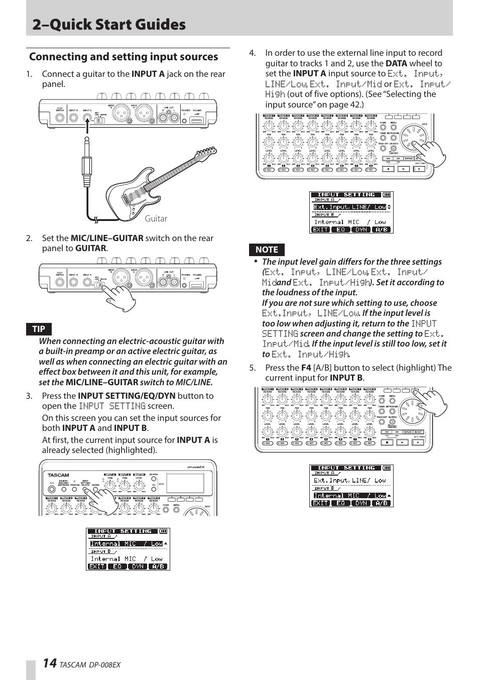 Connecting and setting input sources, 2–quick start guides | Teac DP-008EX User Manual | Page 14 / 92