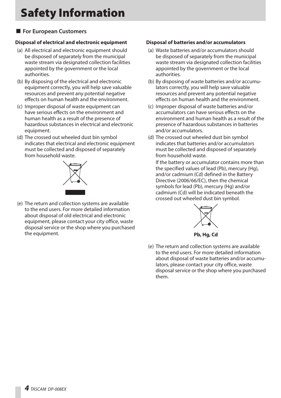 Safety information | Teac DP-008EX User Manual | Page 4 / 92